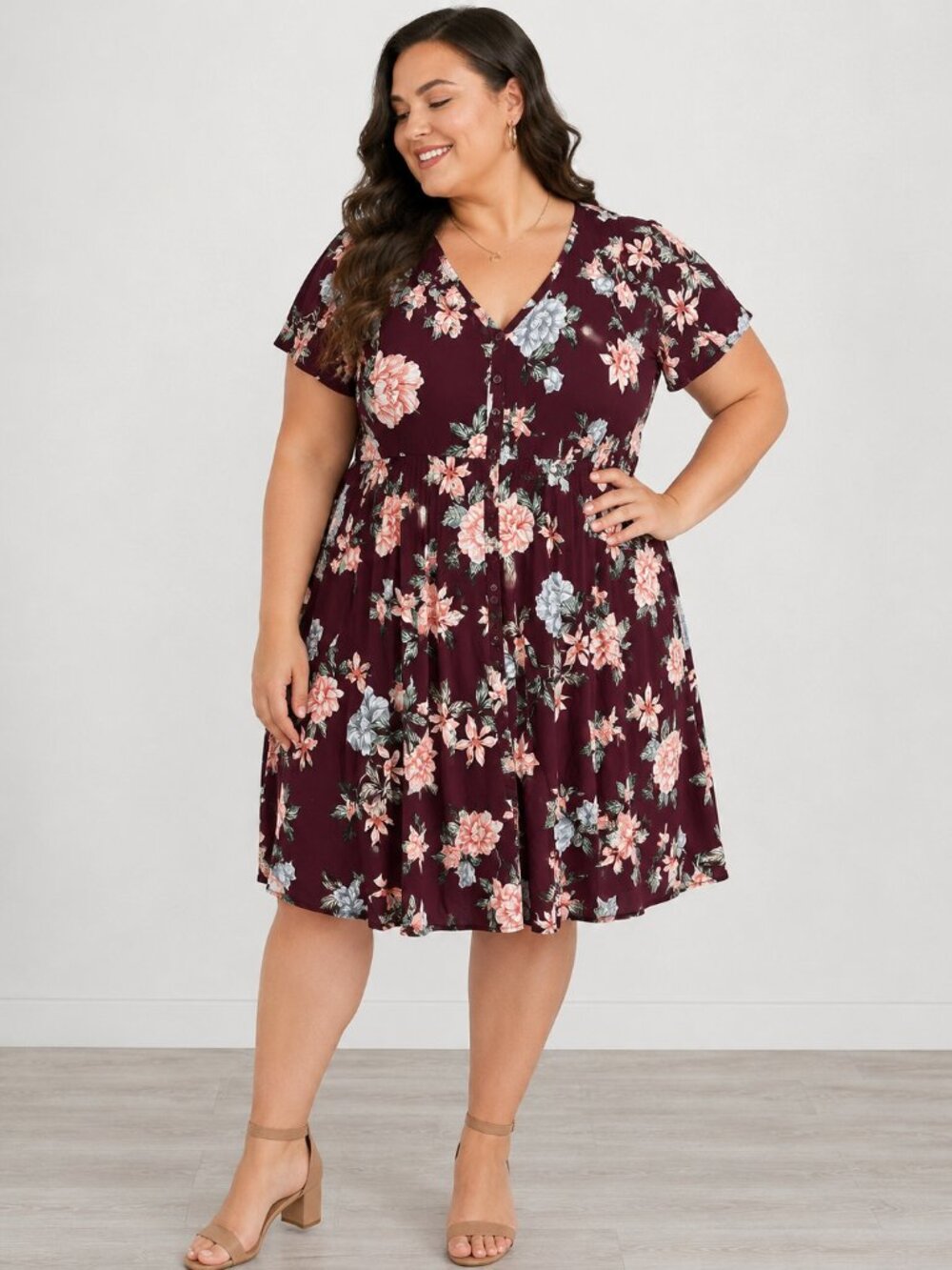 Torrid 3X Burgundy Floral Challis Button Front Hi Low Midi Dress